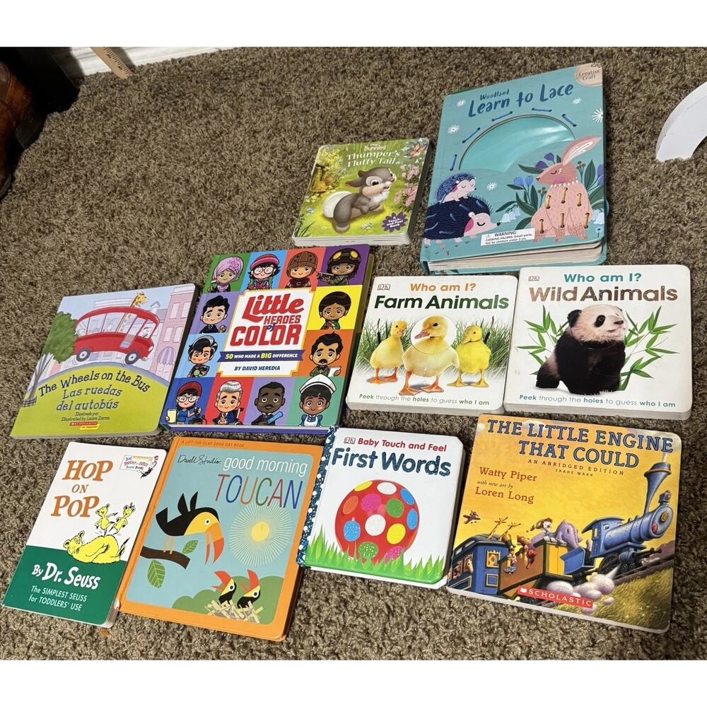 Lot Of 10 Baby Board Books Touch & Feel Animals Bedtime Lacing Toddler Preschool
